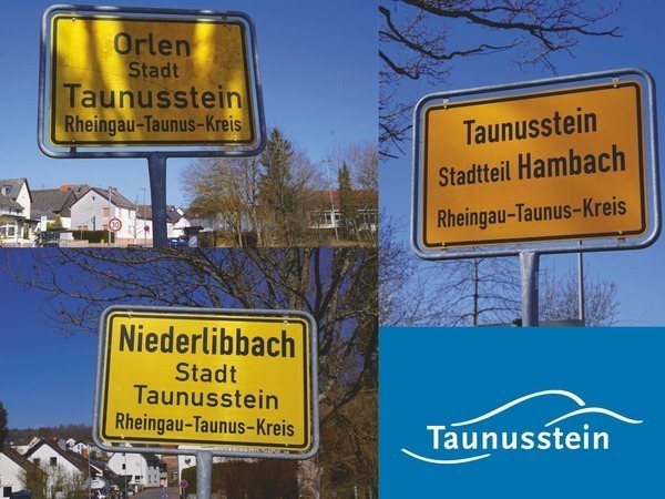 Eine Collage der drei Ortsschilder